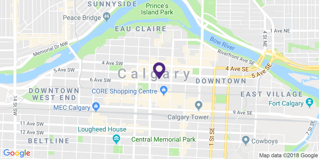Map to: Downtown Calgary, Latitude: 51.048002 Longitude: -114.069877
